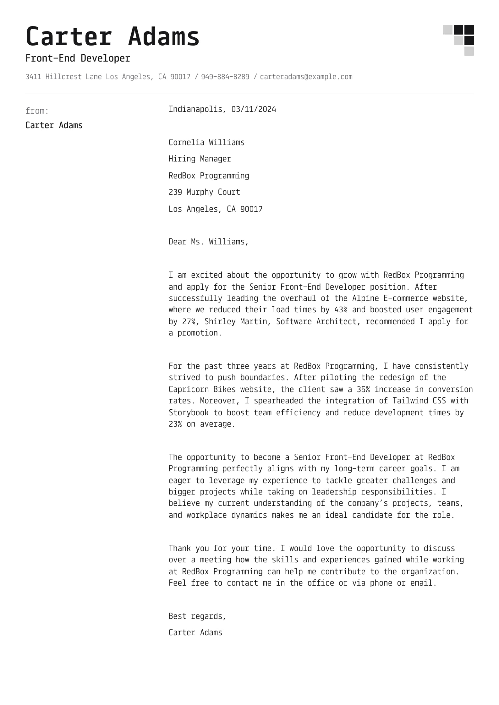 Cover Letter for a Promotion