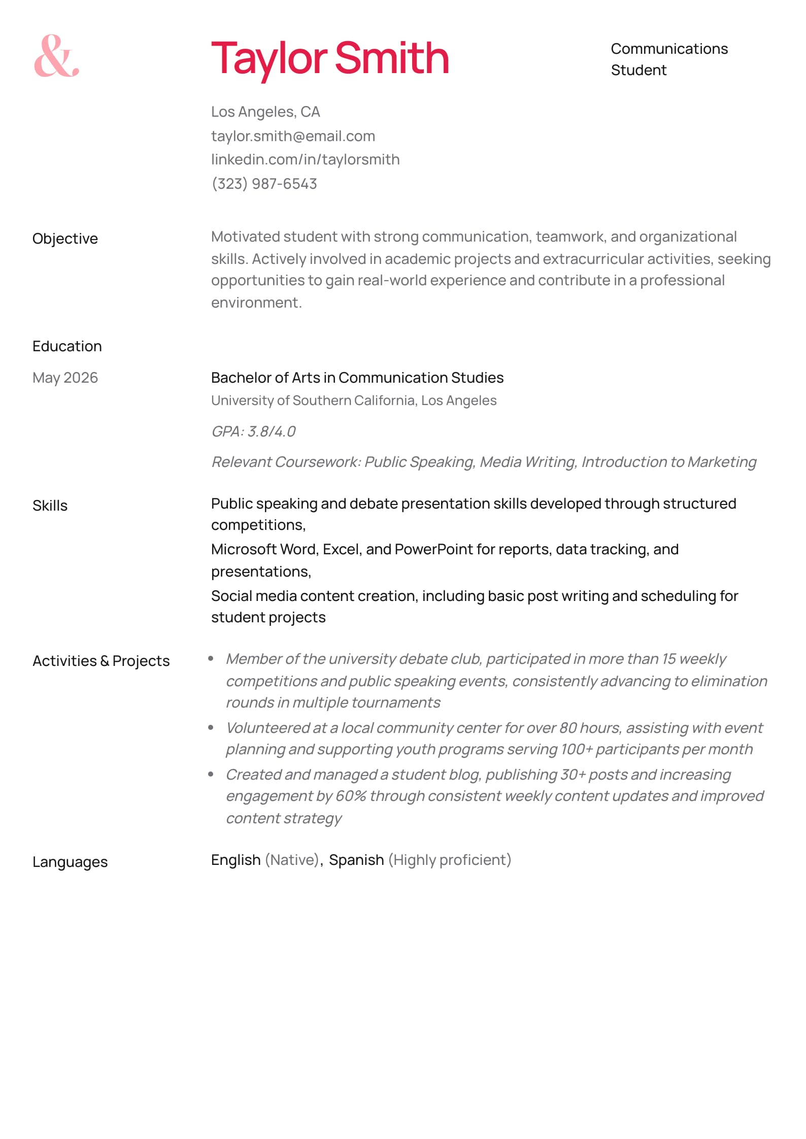 Communications Student