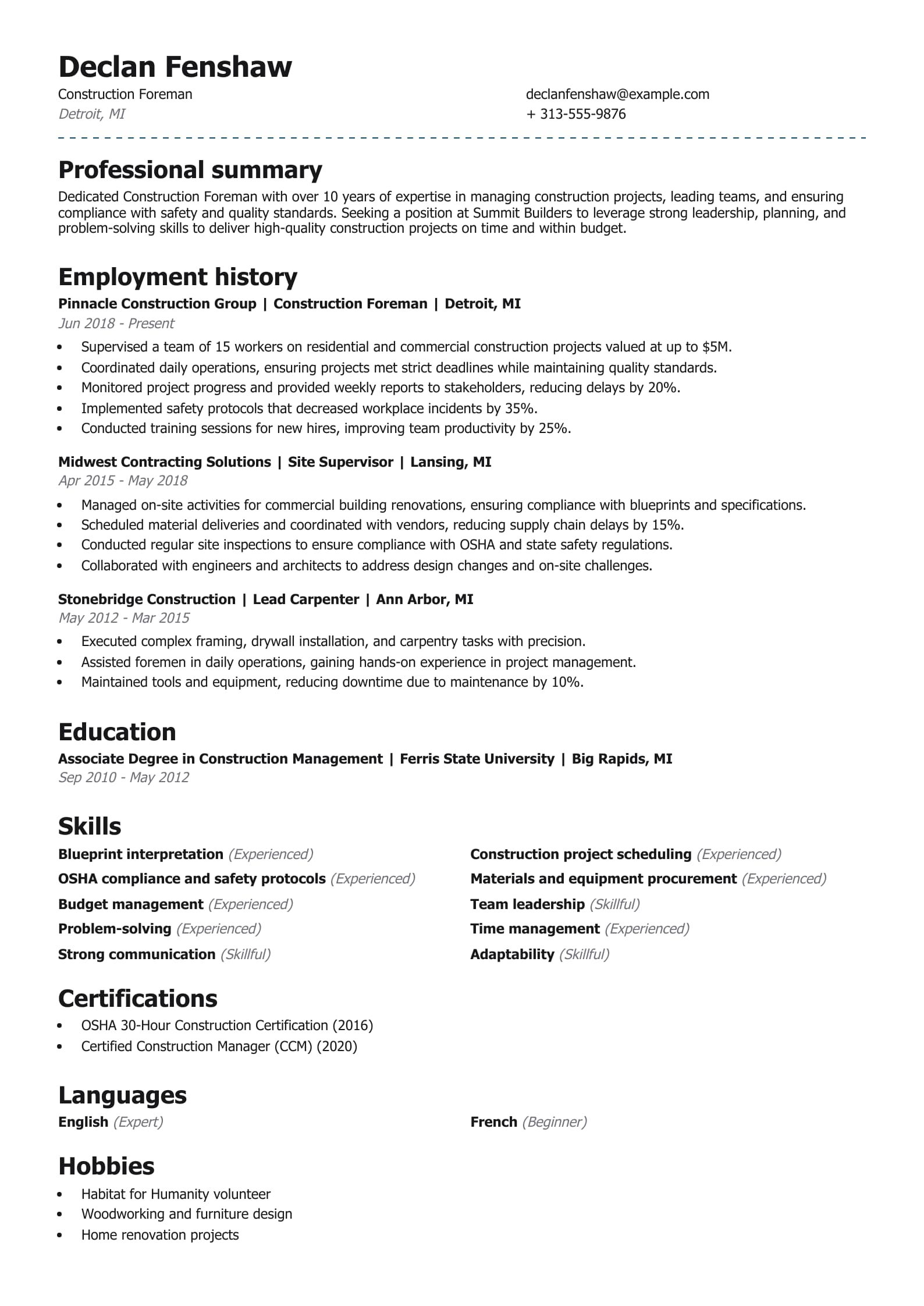 Construction Foreman