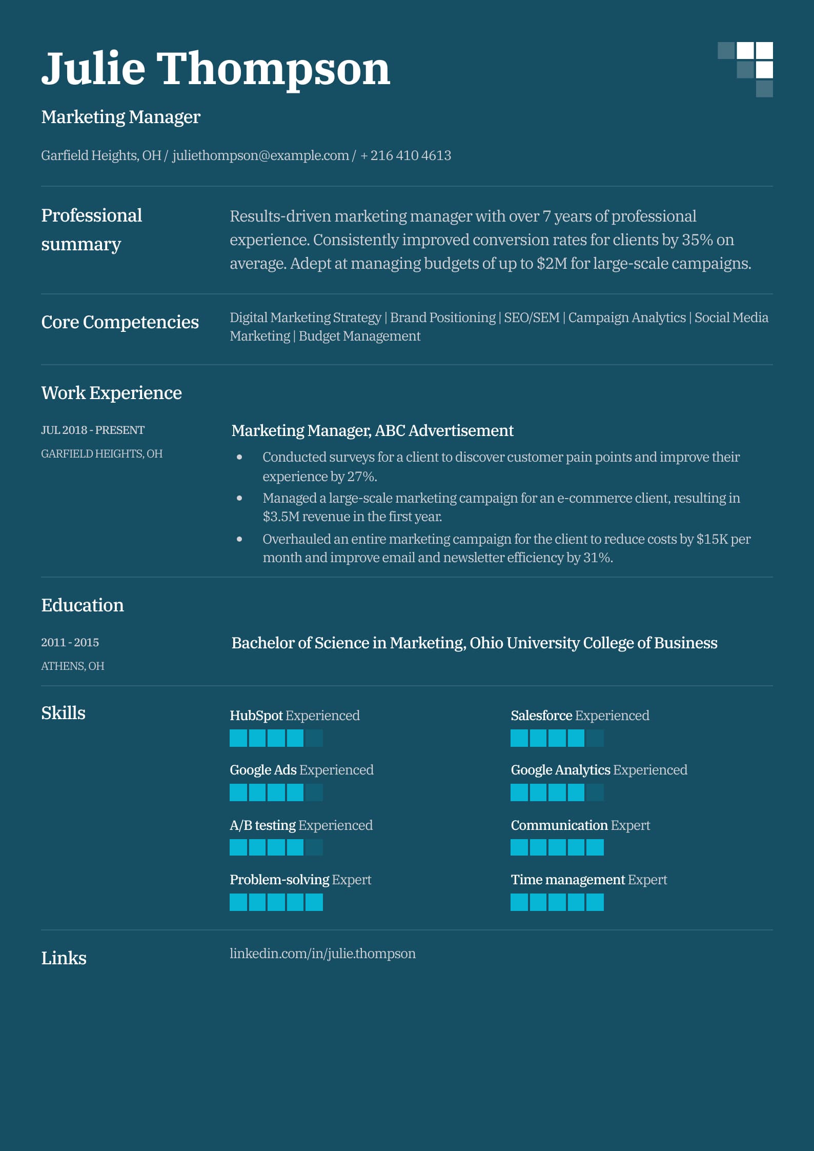 Core Competencies Section