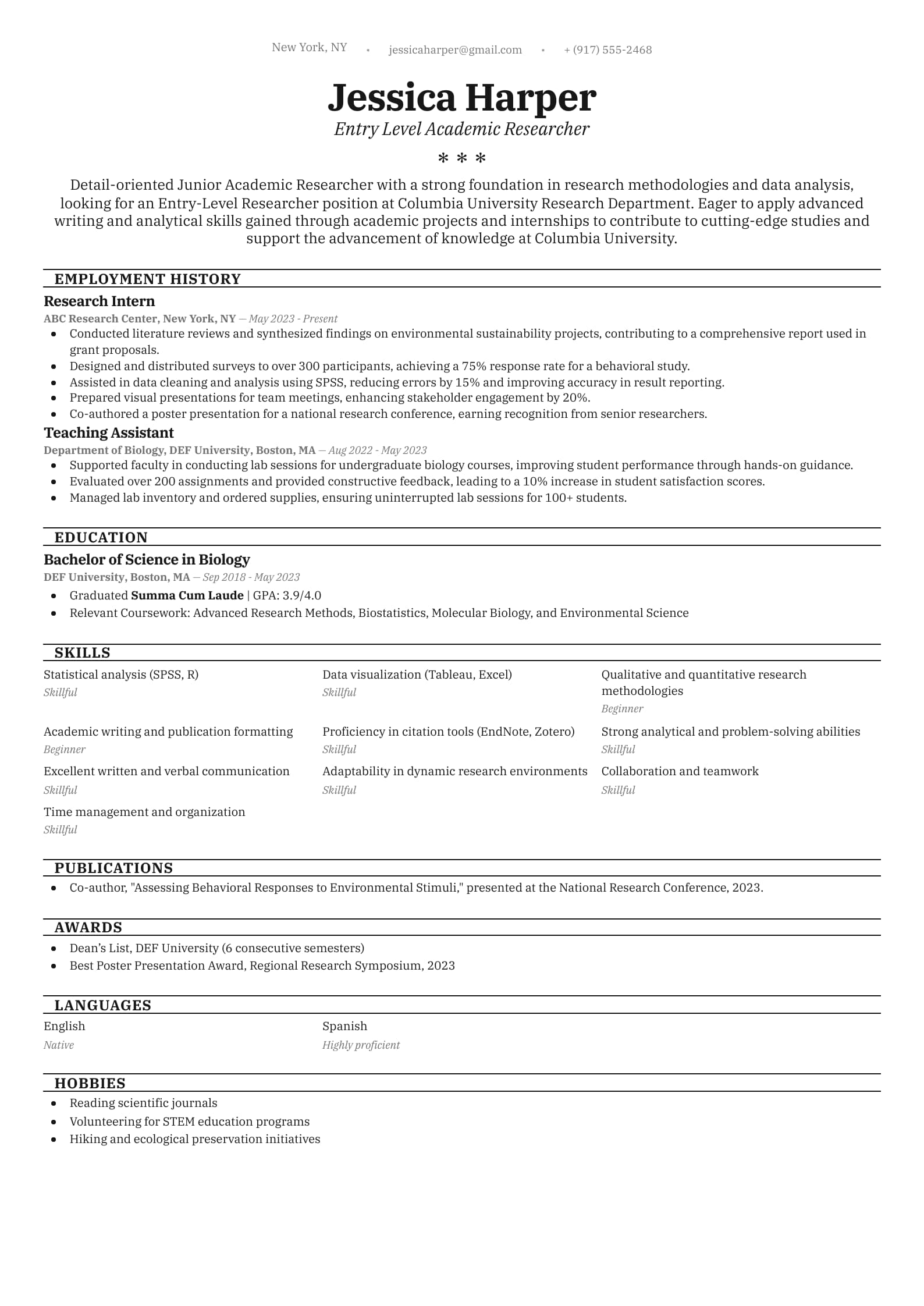 Entry Level Academic Researcher