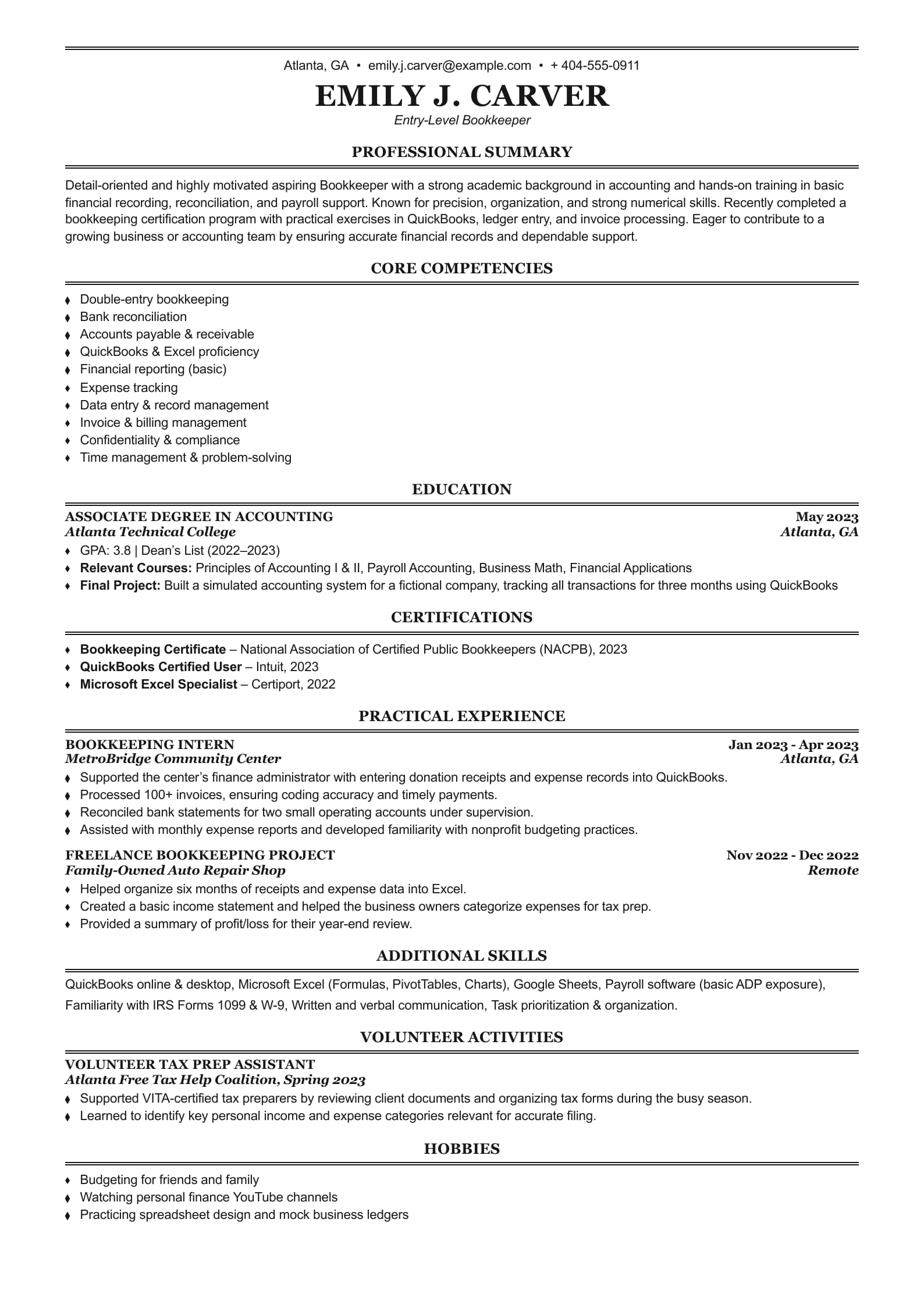Entry-Level Bookkeeper