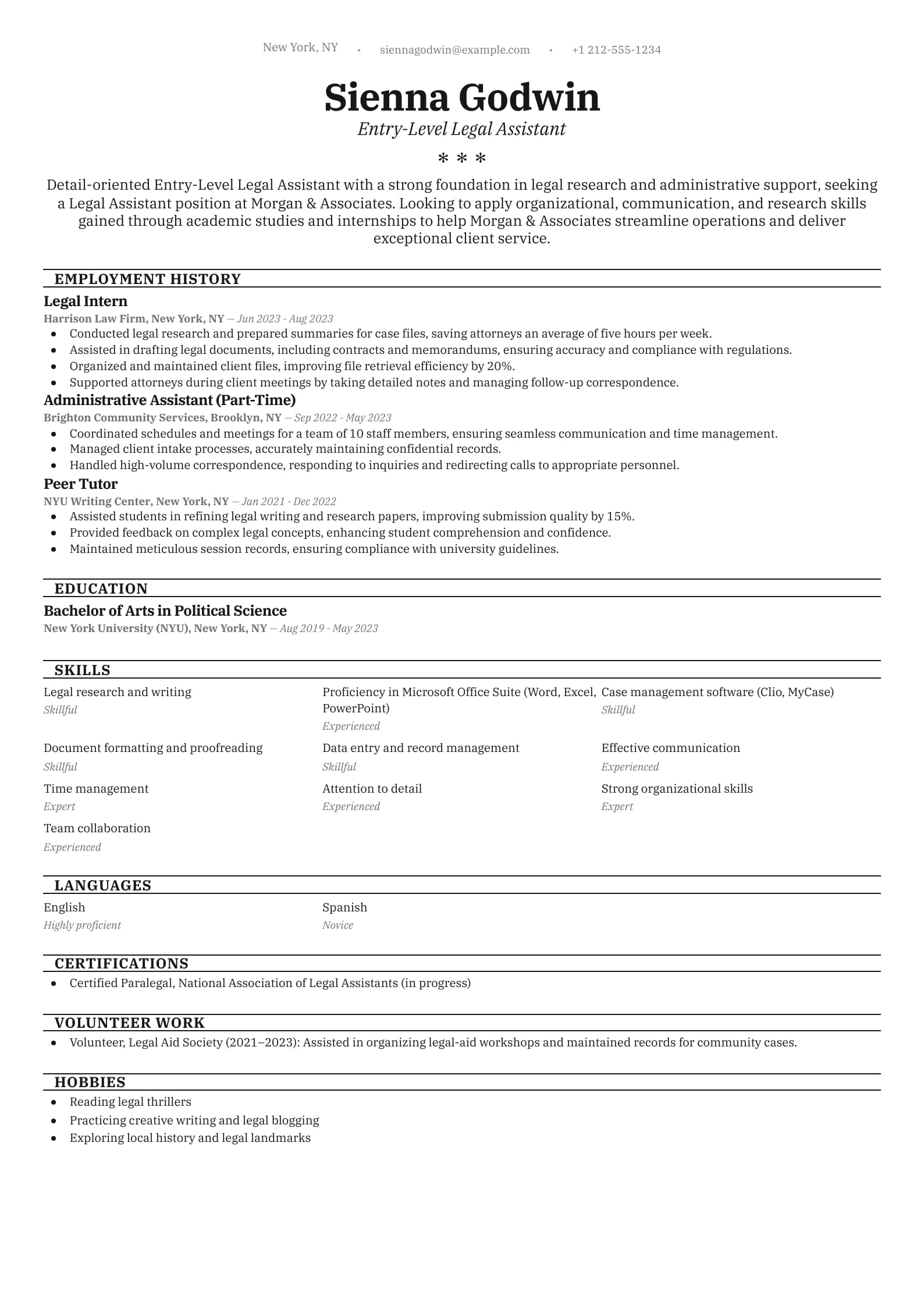 Entry-Level Legal Assistant