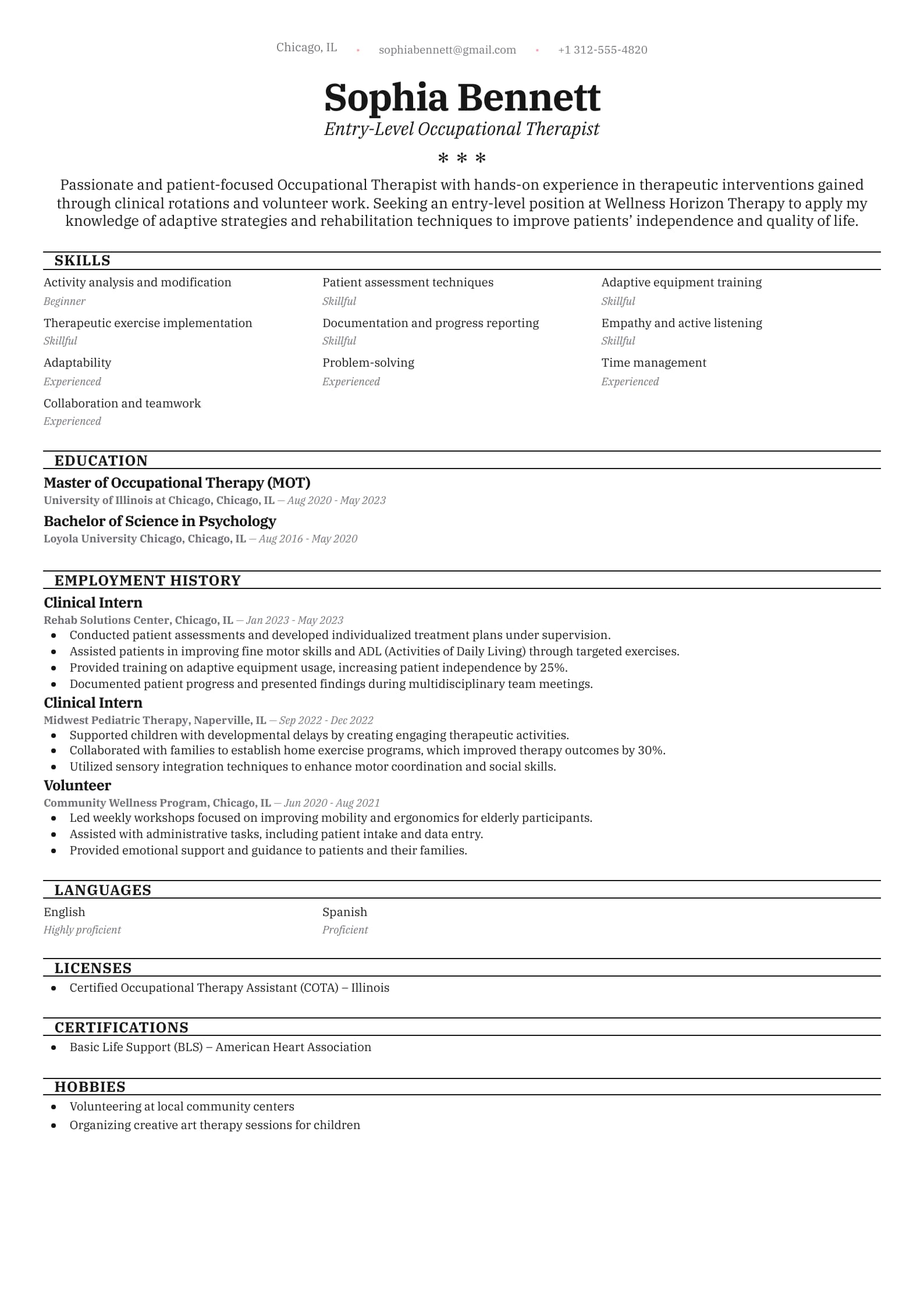 Entry-Level Occupational Therapist