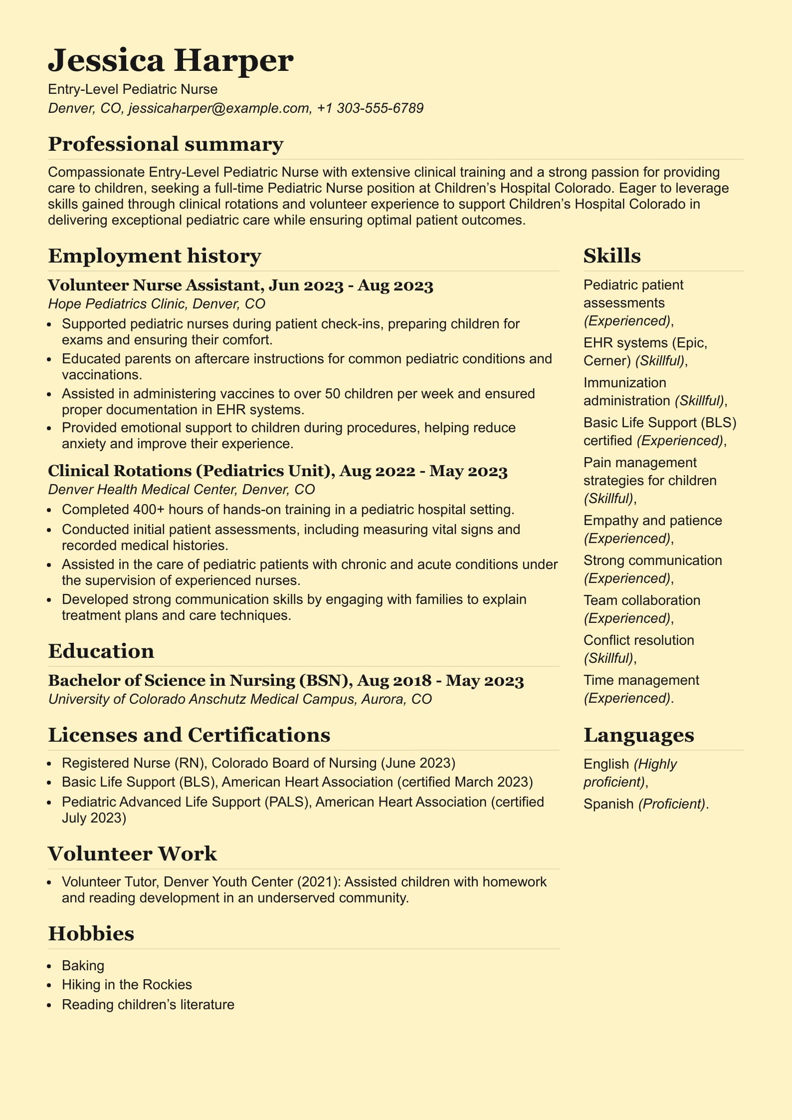 Entry-Level Pediatric Nurse