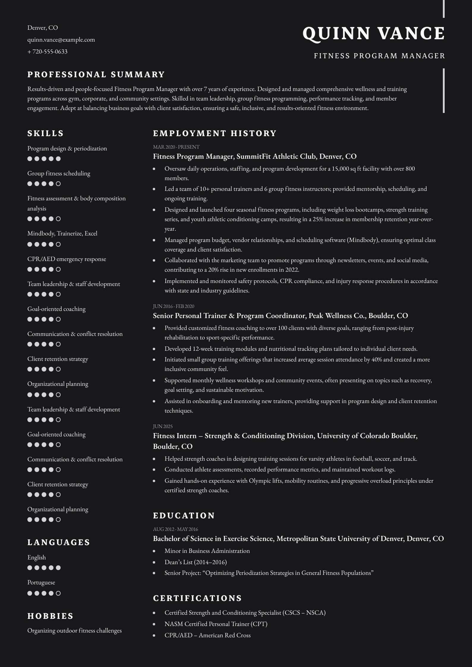 Fitness Program Manager