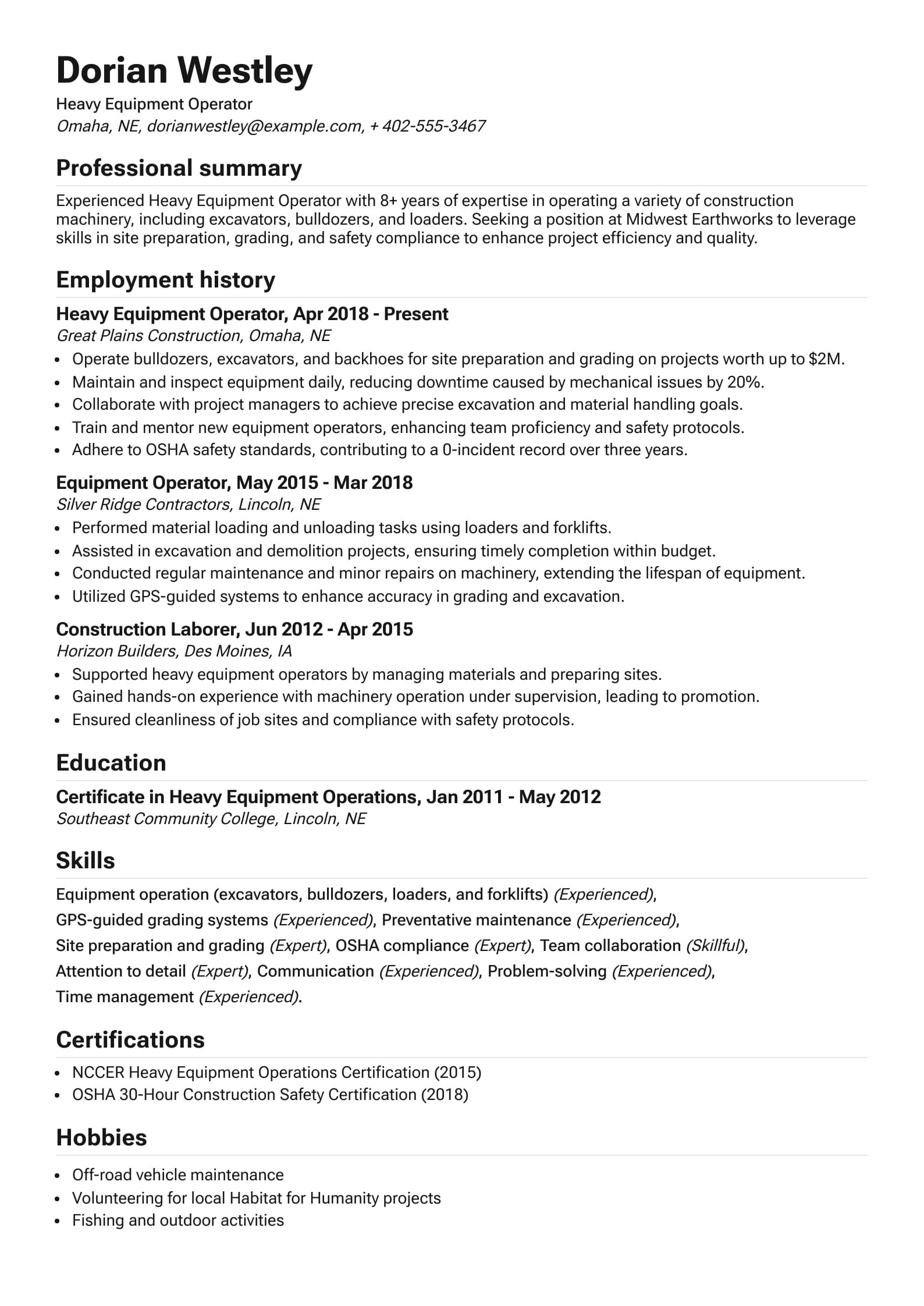 Heavy Equipment Operator