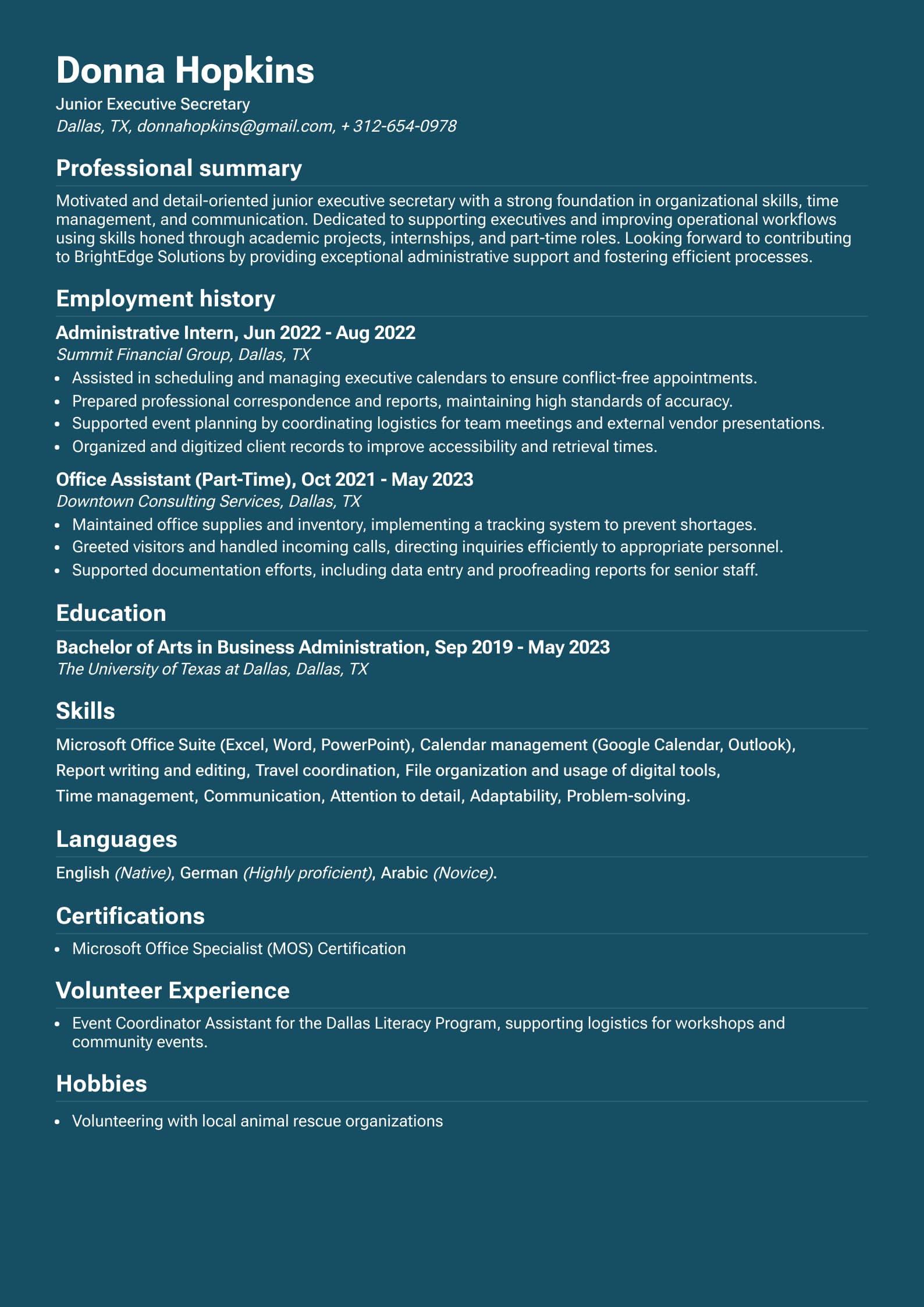 Junior Executive Secretary