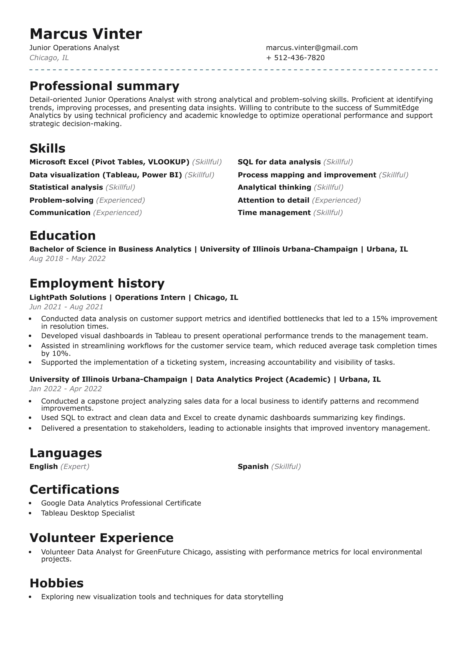 Junior Operations Analyst