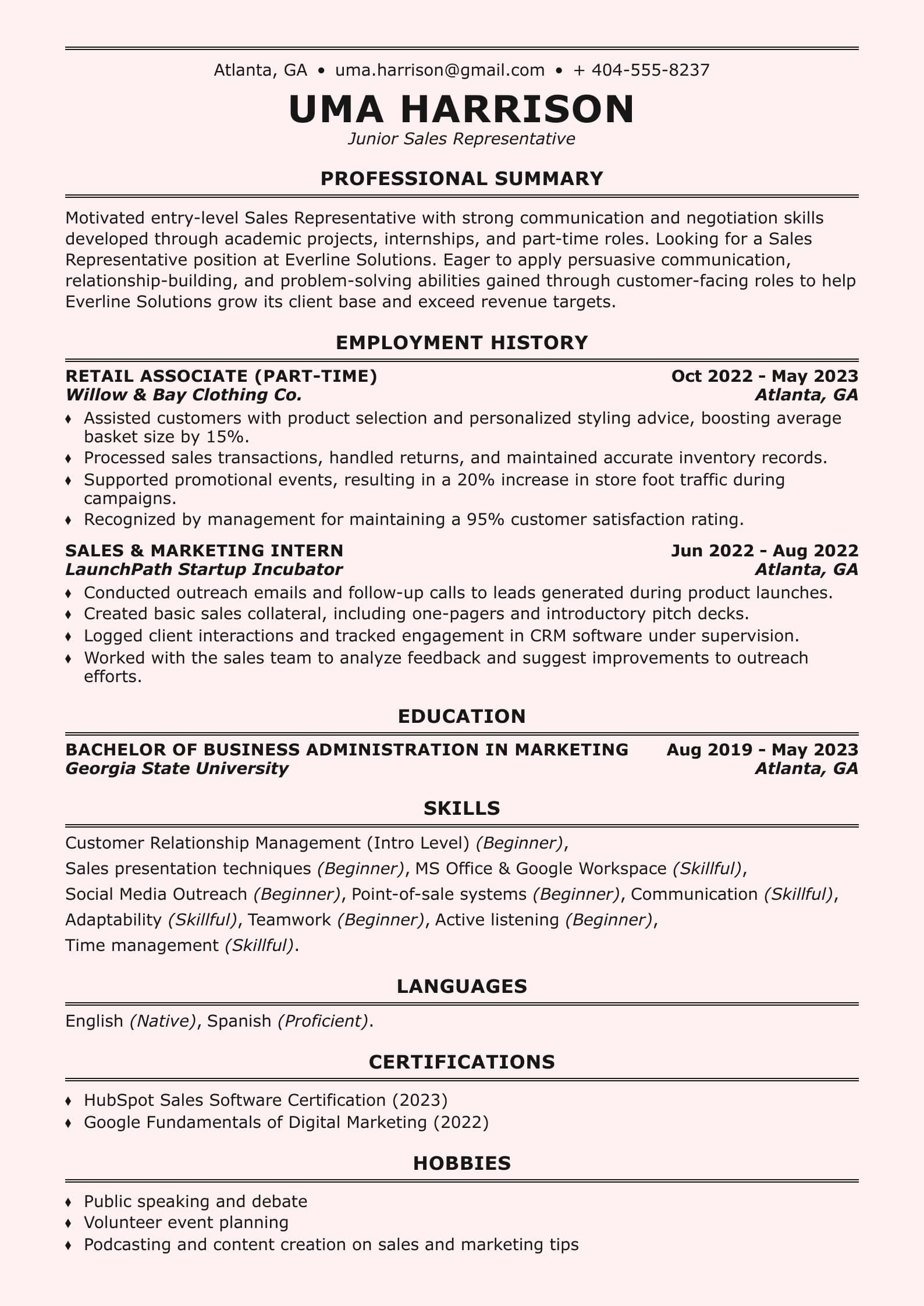 Junior Sales Representative