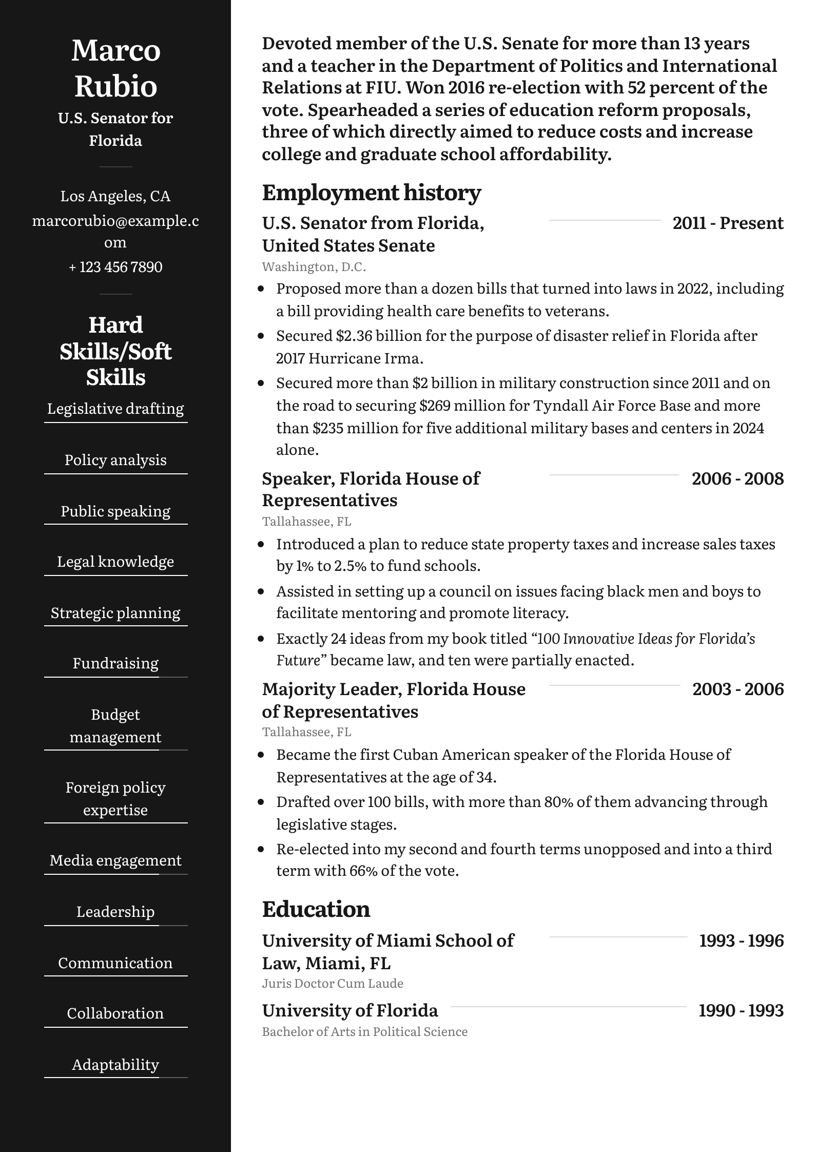 Marco Rubio’s Resume