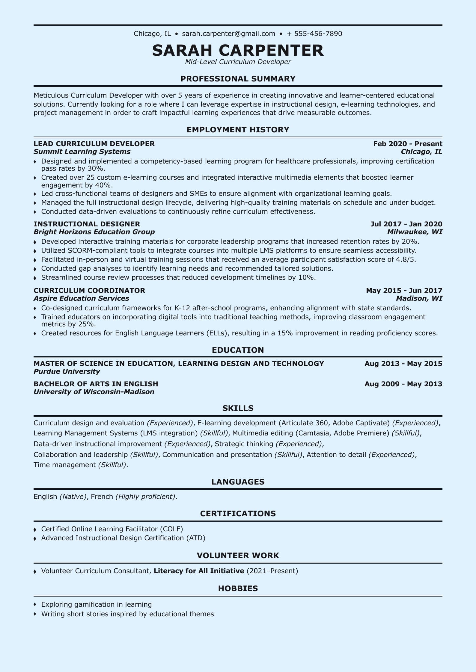 Mid-Level Curriculum Developer