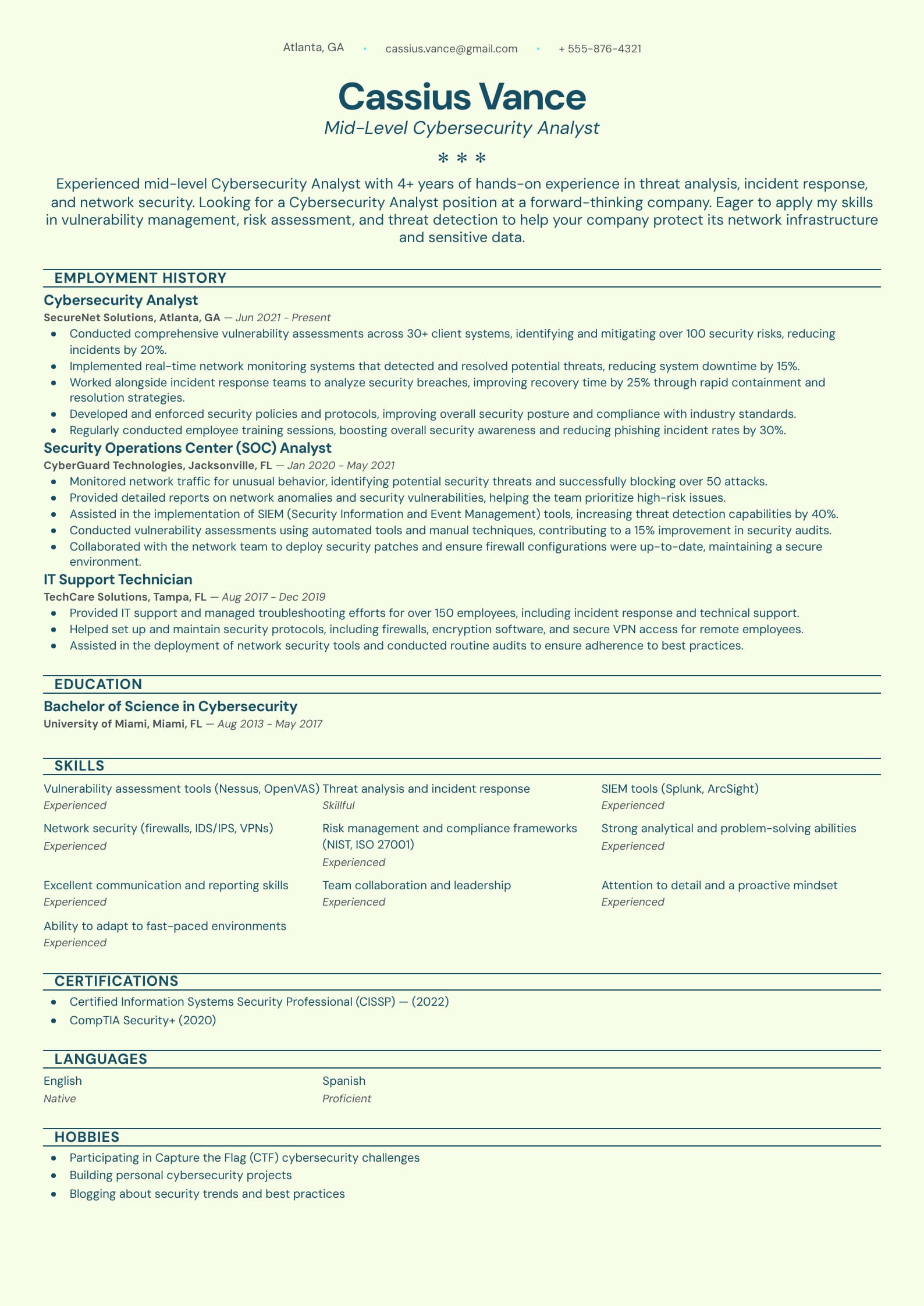 Mid-Level Cybersecurity Analyst