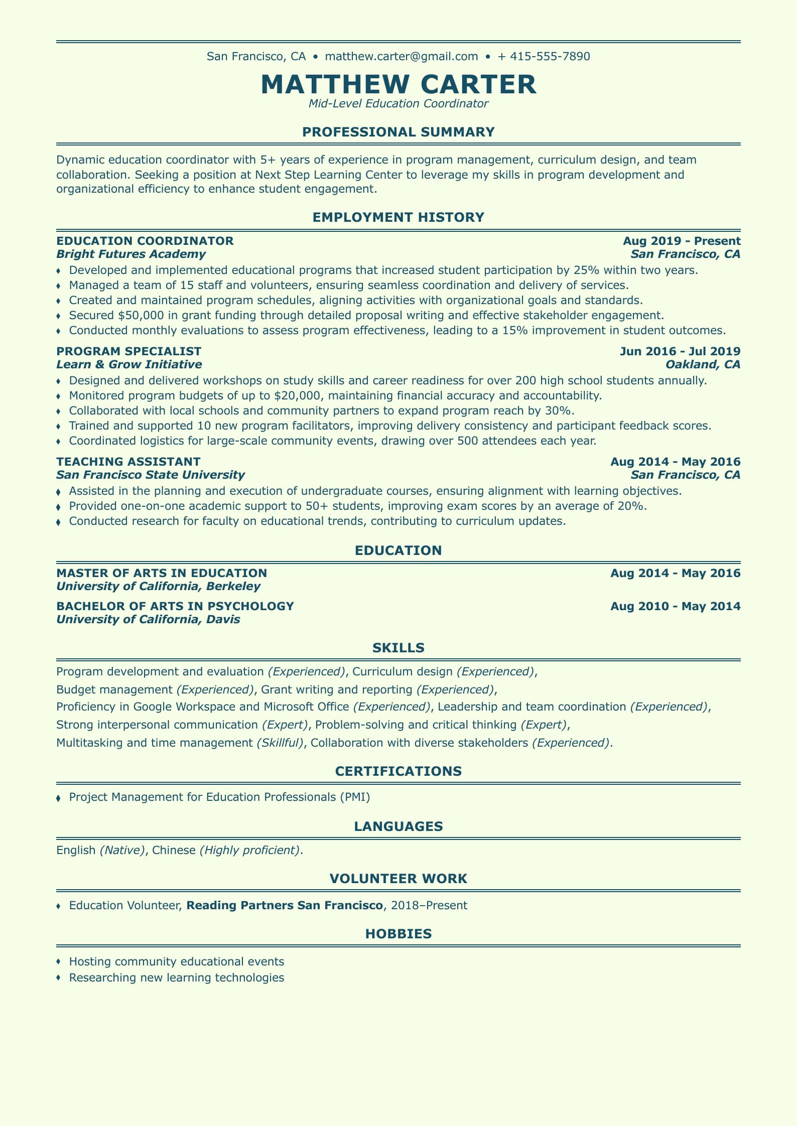 Mid-Level Education Coordinator