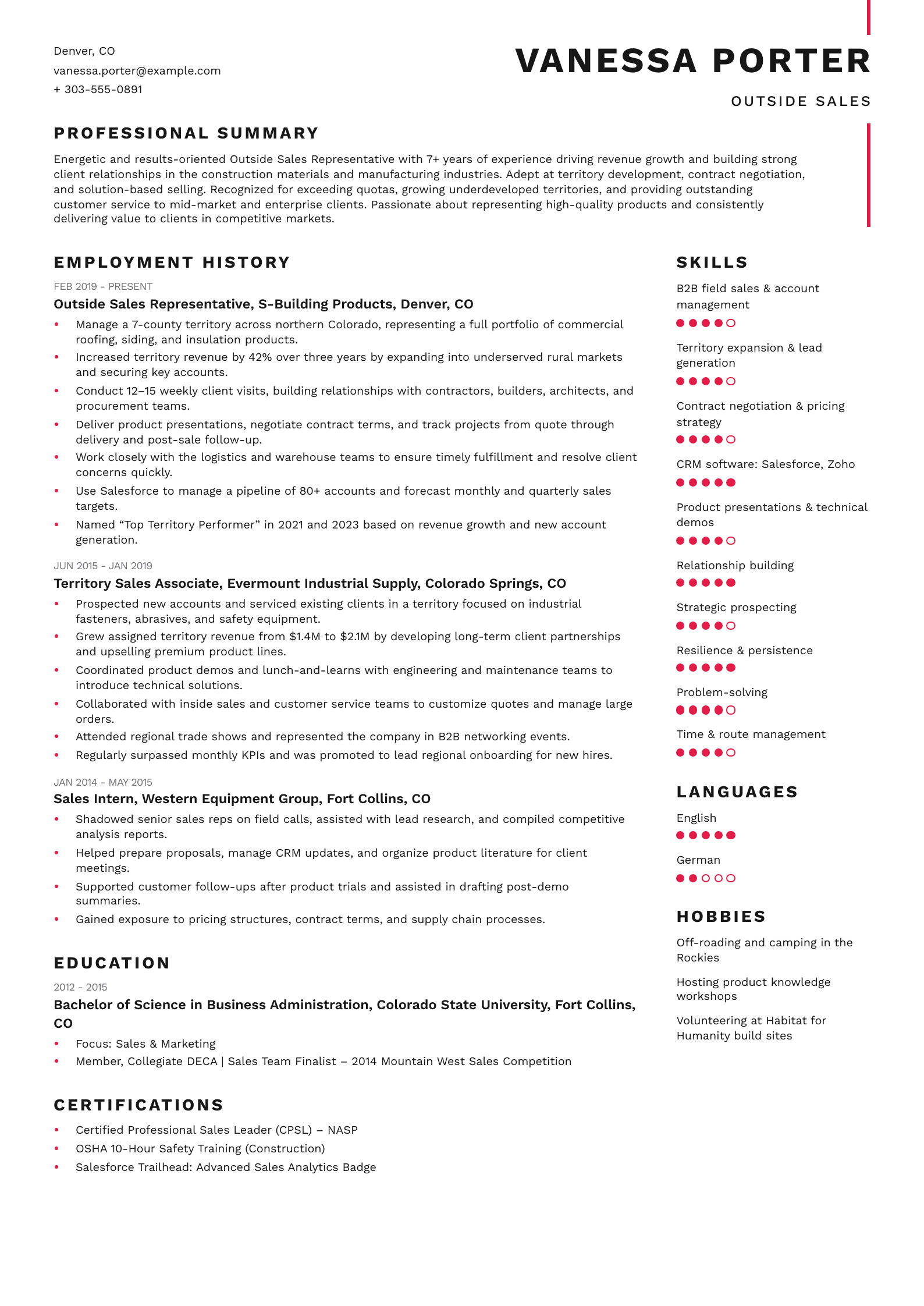 Outside Sales Resume