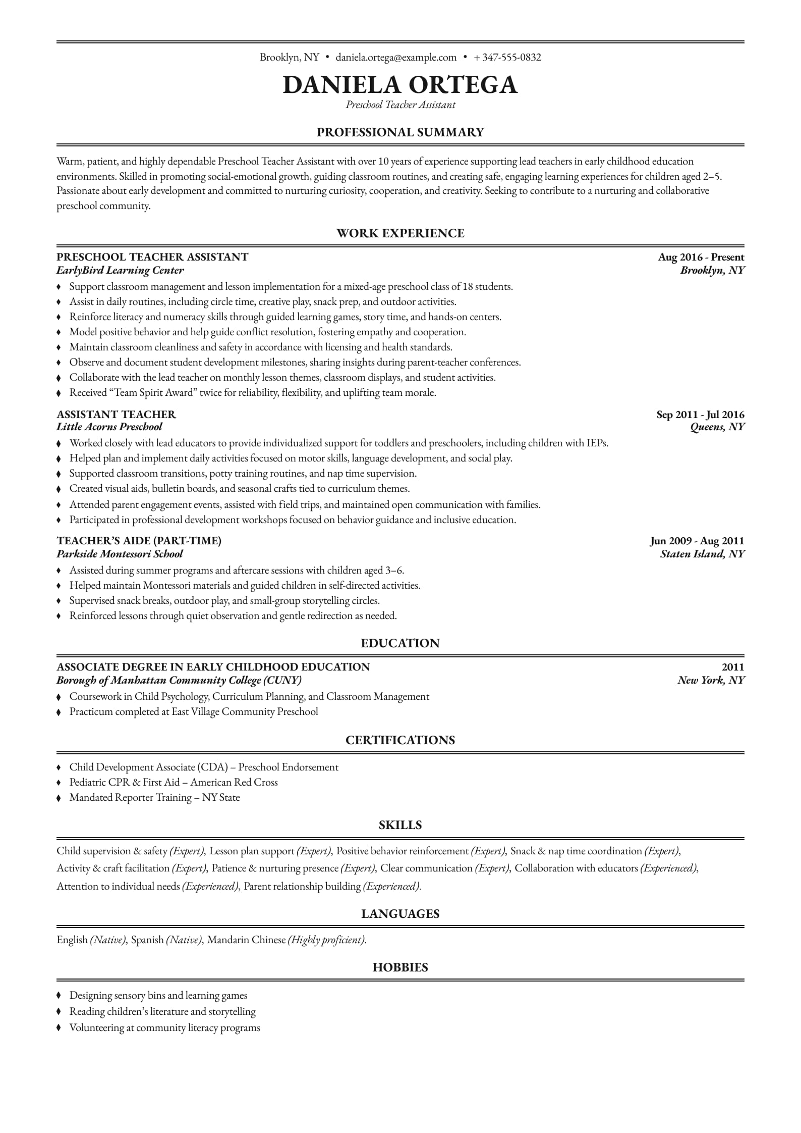 Preschool Teacher Assistant