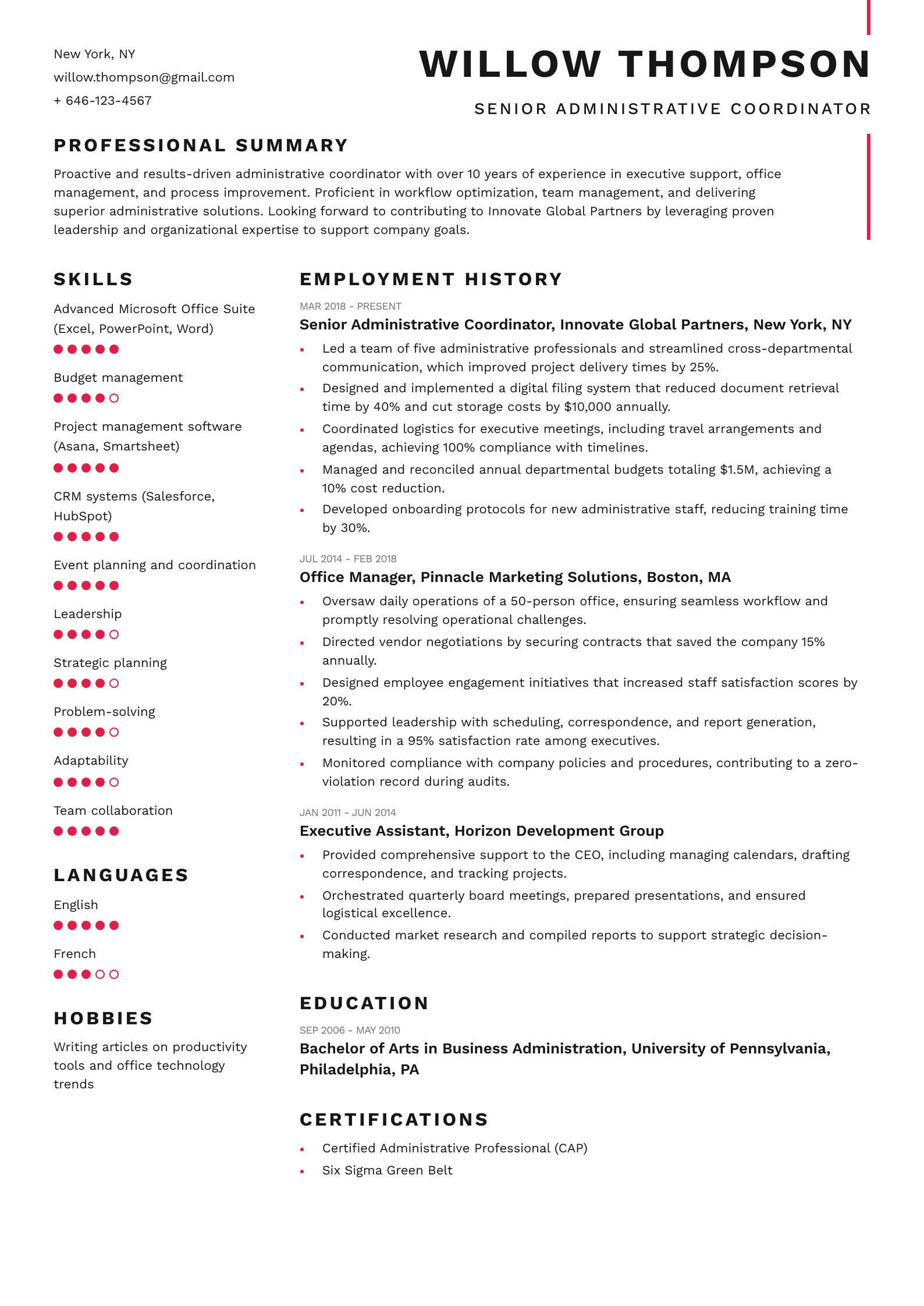 Senior Administrative Coordinator