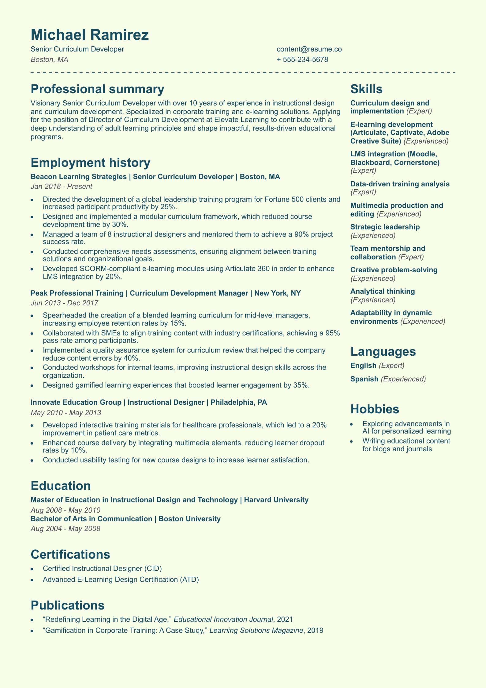 Senior Curriculum Developer