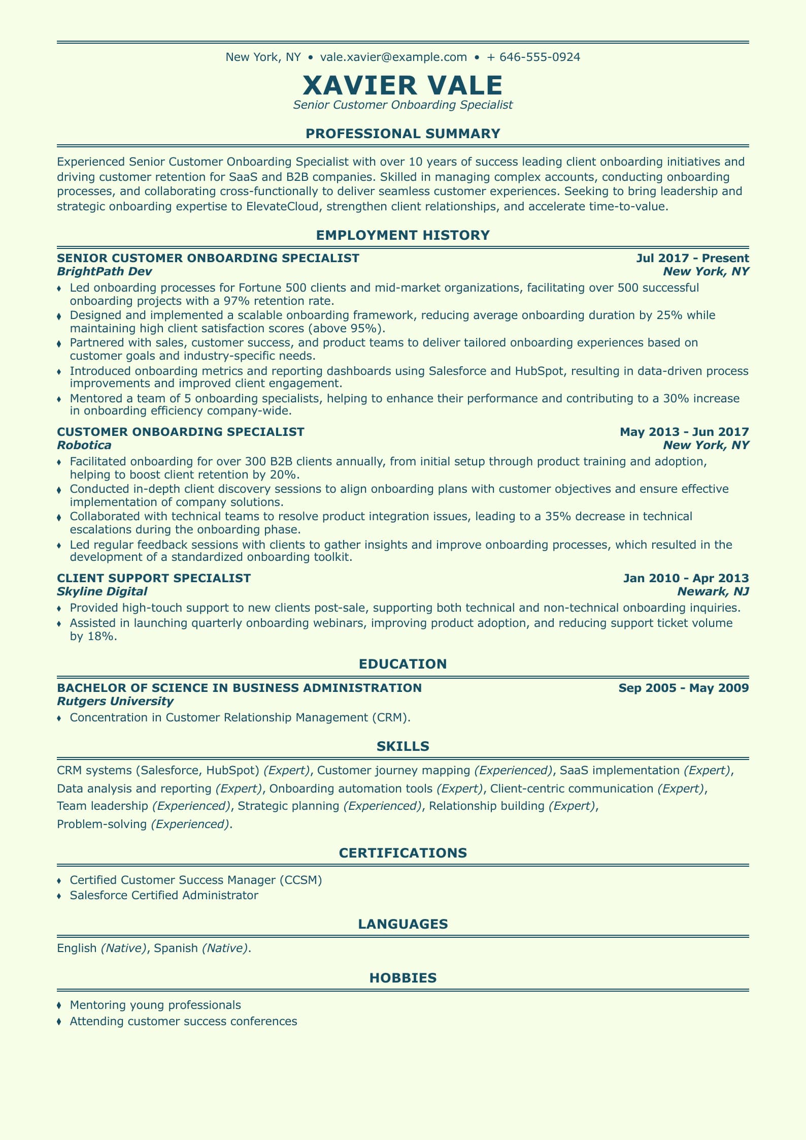 Senior Customer Onboarding Specialist