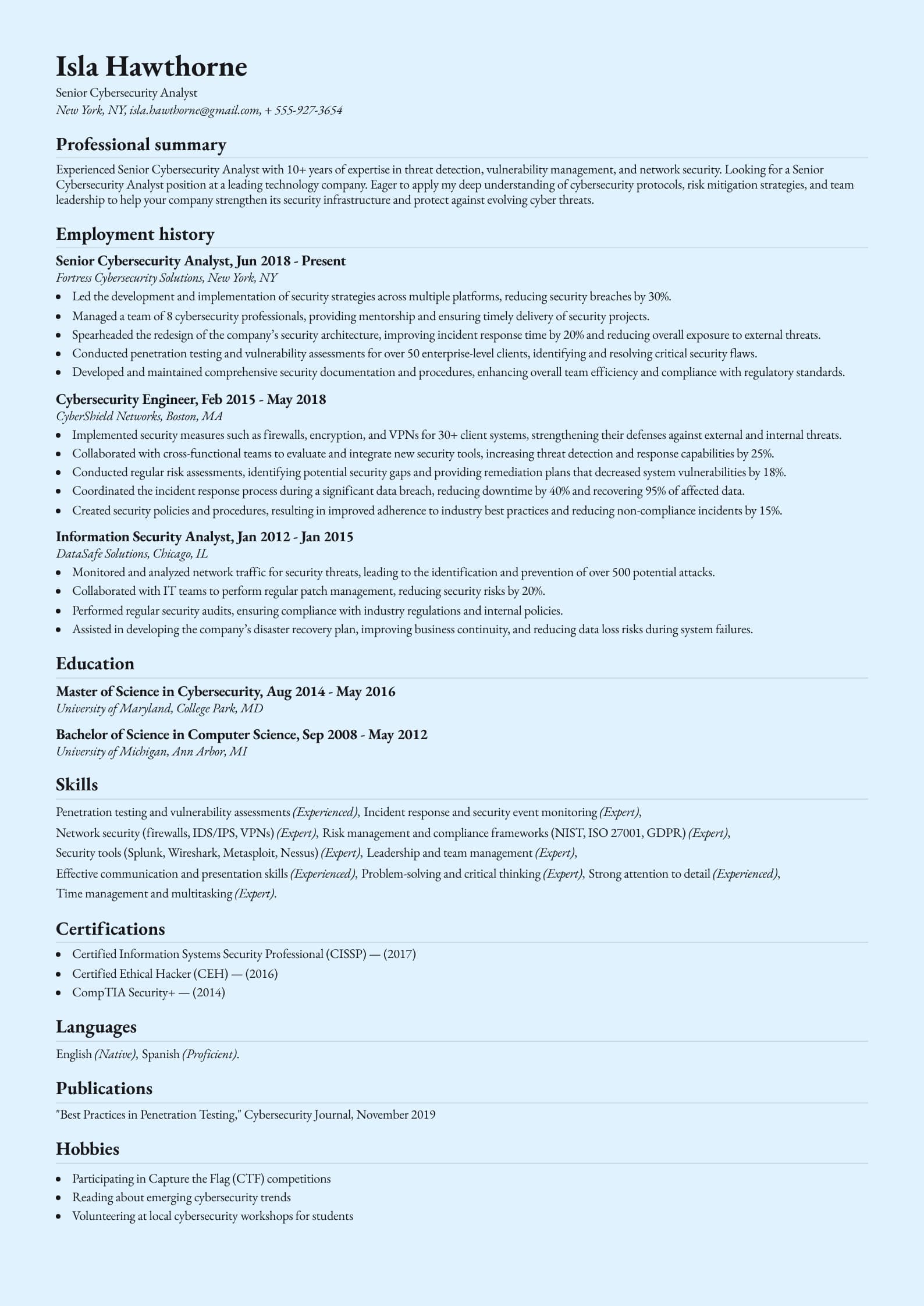 Senior Cybersecurity Analyst