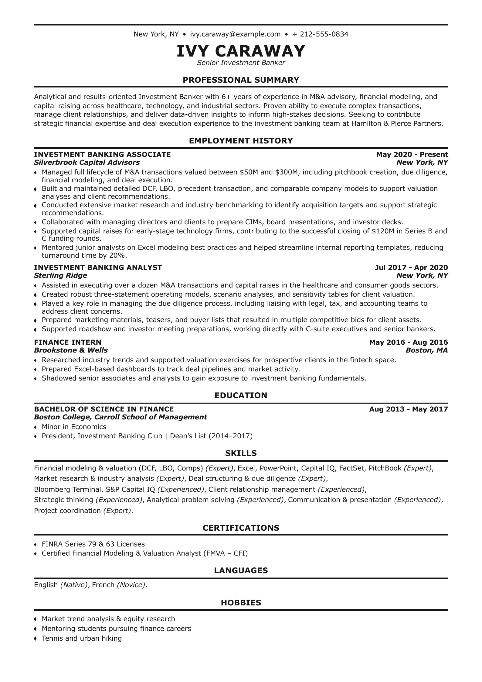 Senior Investment Banker