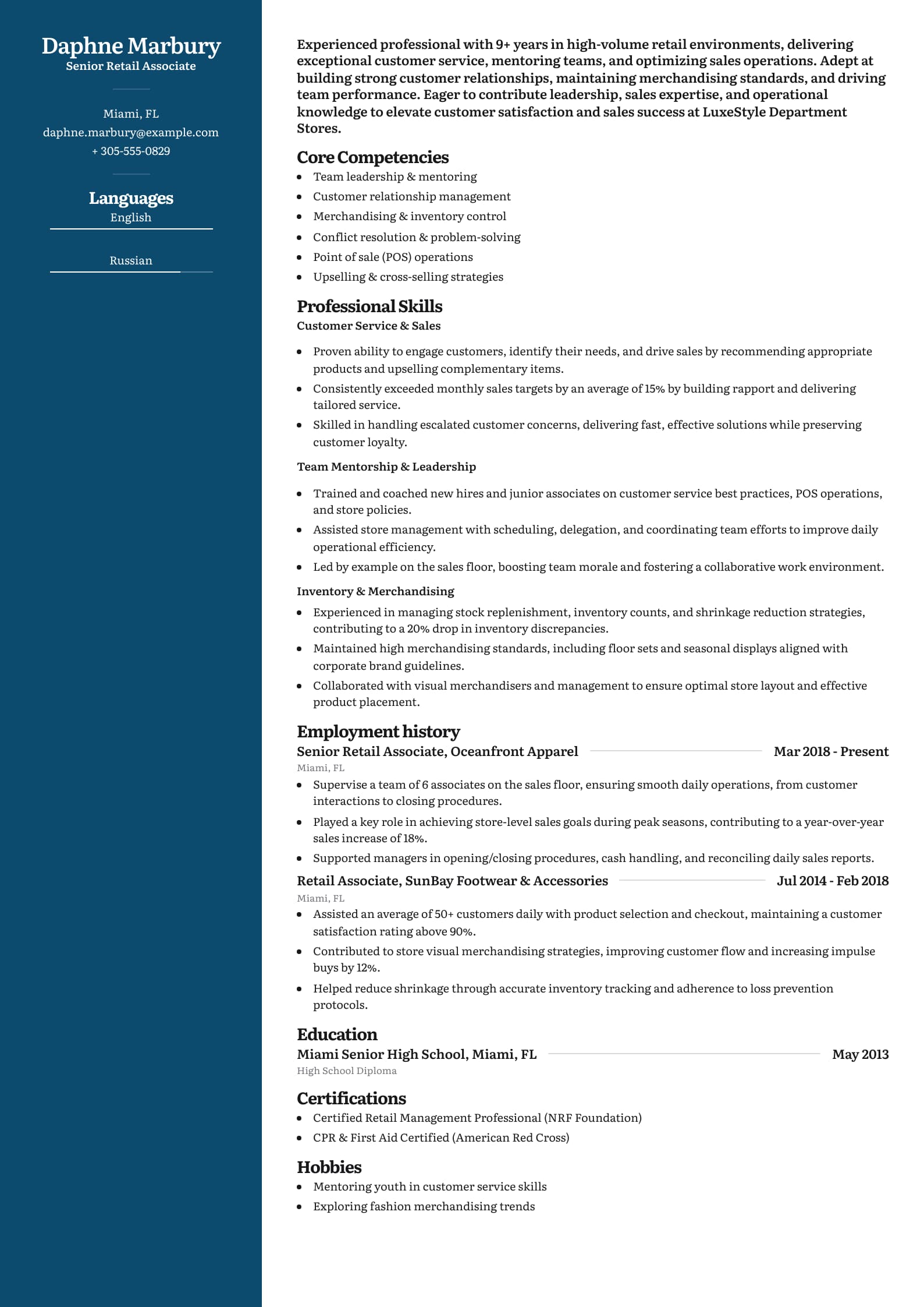 Senior Retail Associate