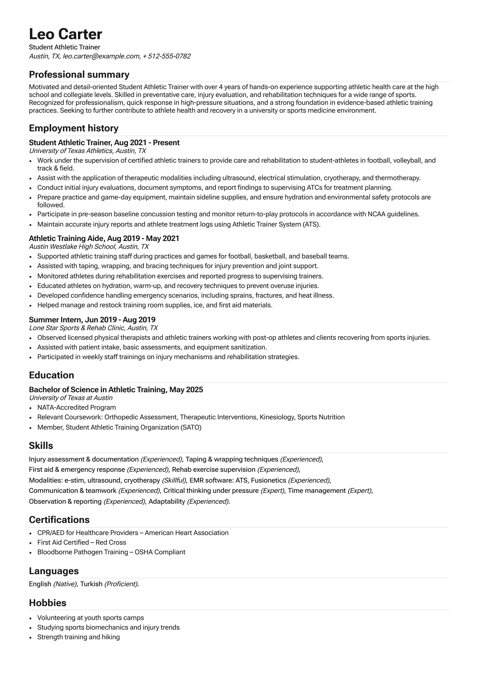 Student Athletic Trainer