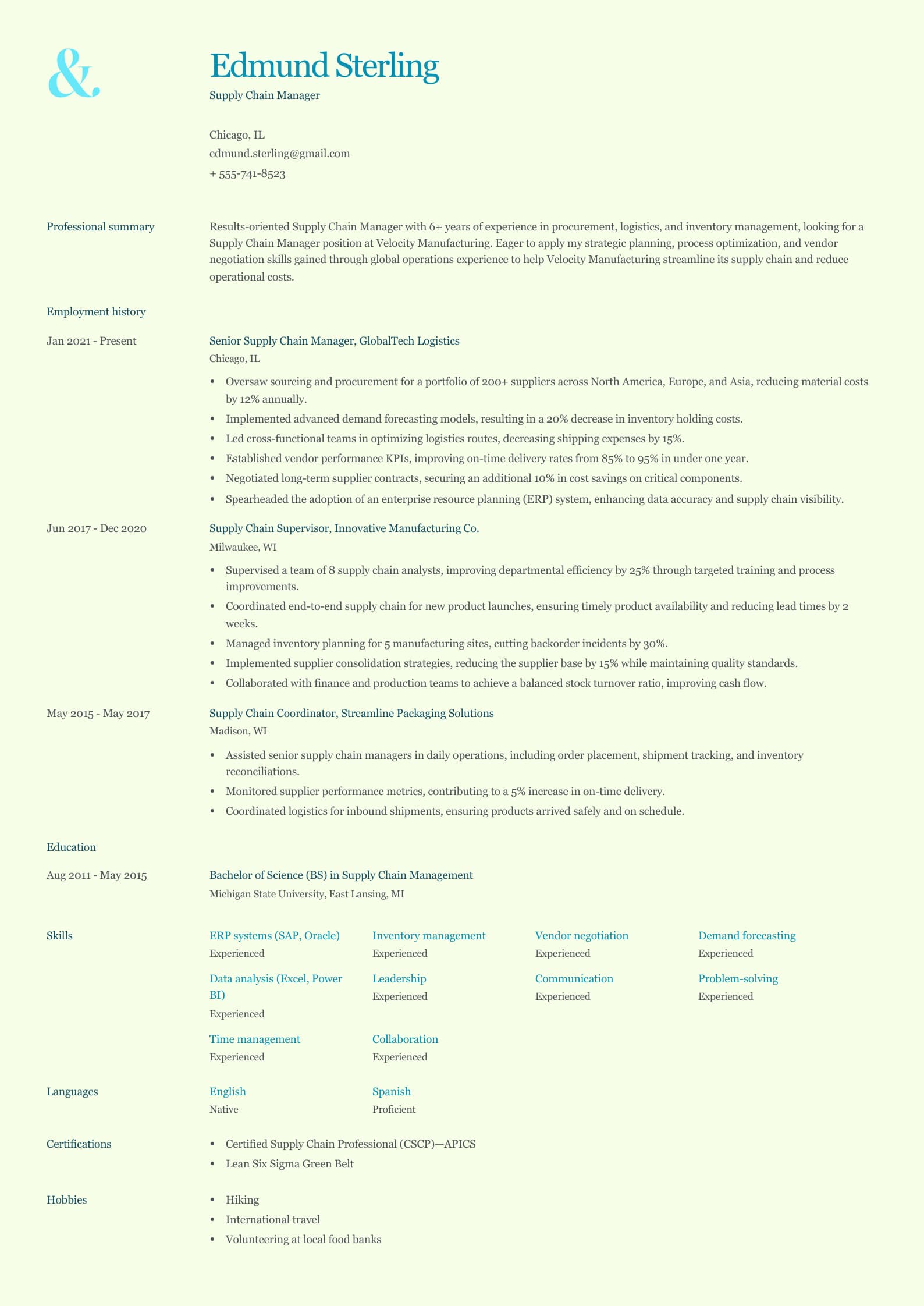 Supply Chain Manager