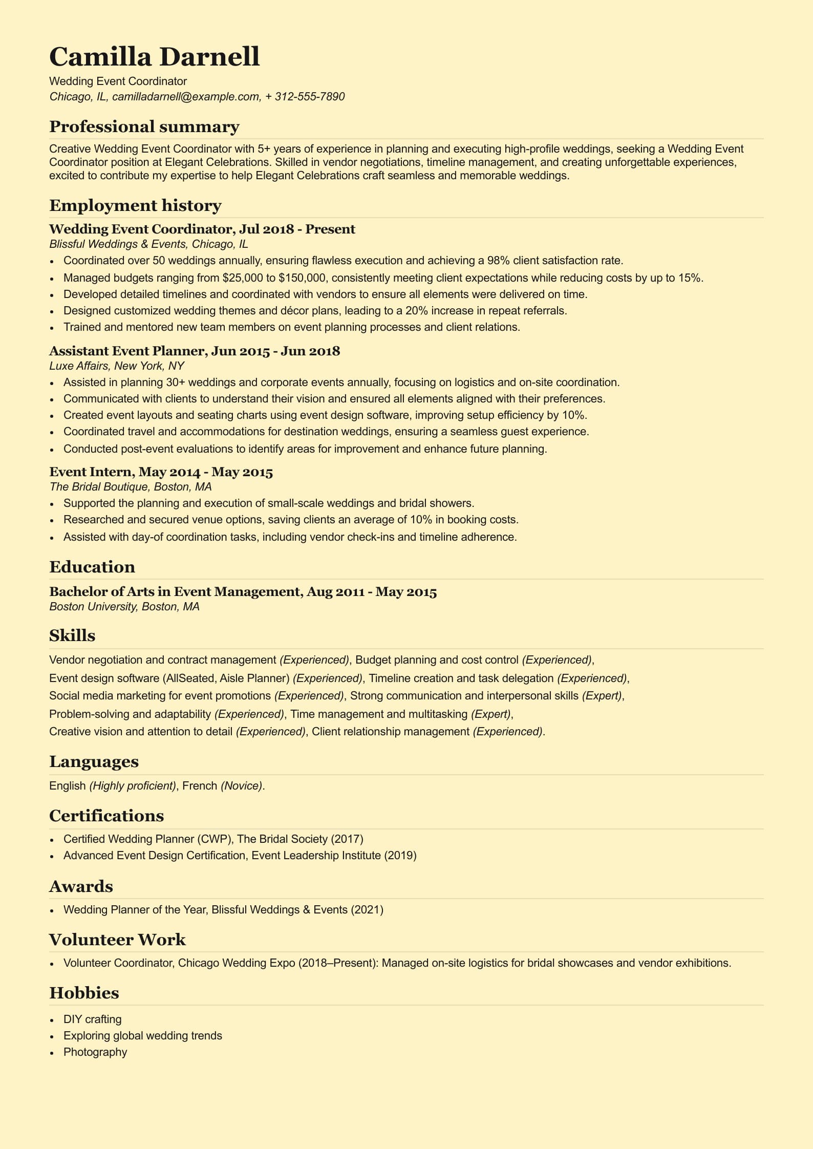 Wedding Event Coordinator