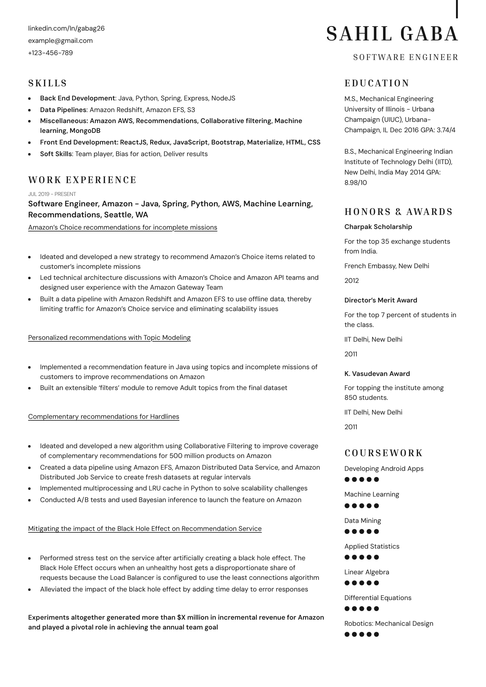 Combination (Hybrid) Resume Layout Example